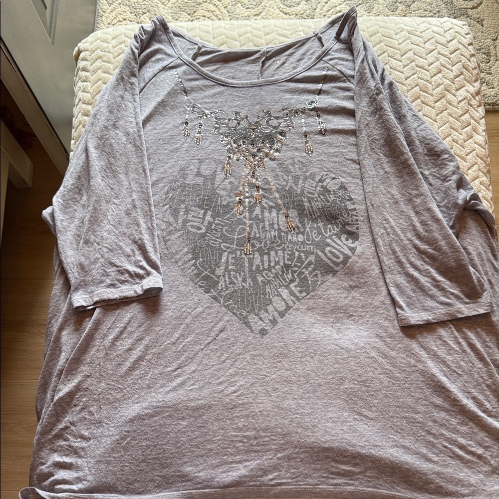 Lane Bryant Gray Heart Graphic Long Sleeve Top